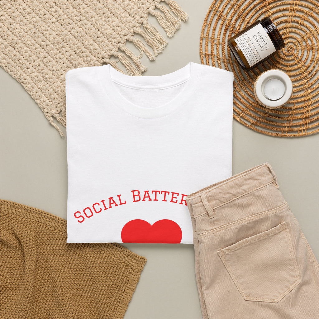 Summer Loading Tee — "Social Battery 1%" Heart Graphic